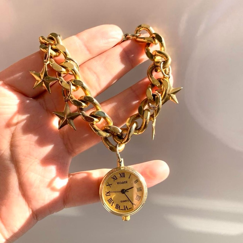 Visage Gold Star Charm Chain Watch Bracelet